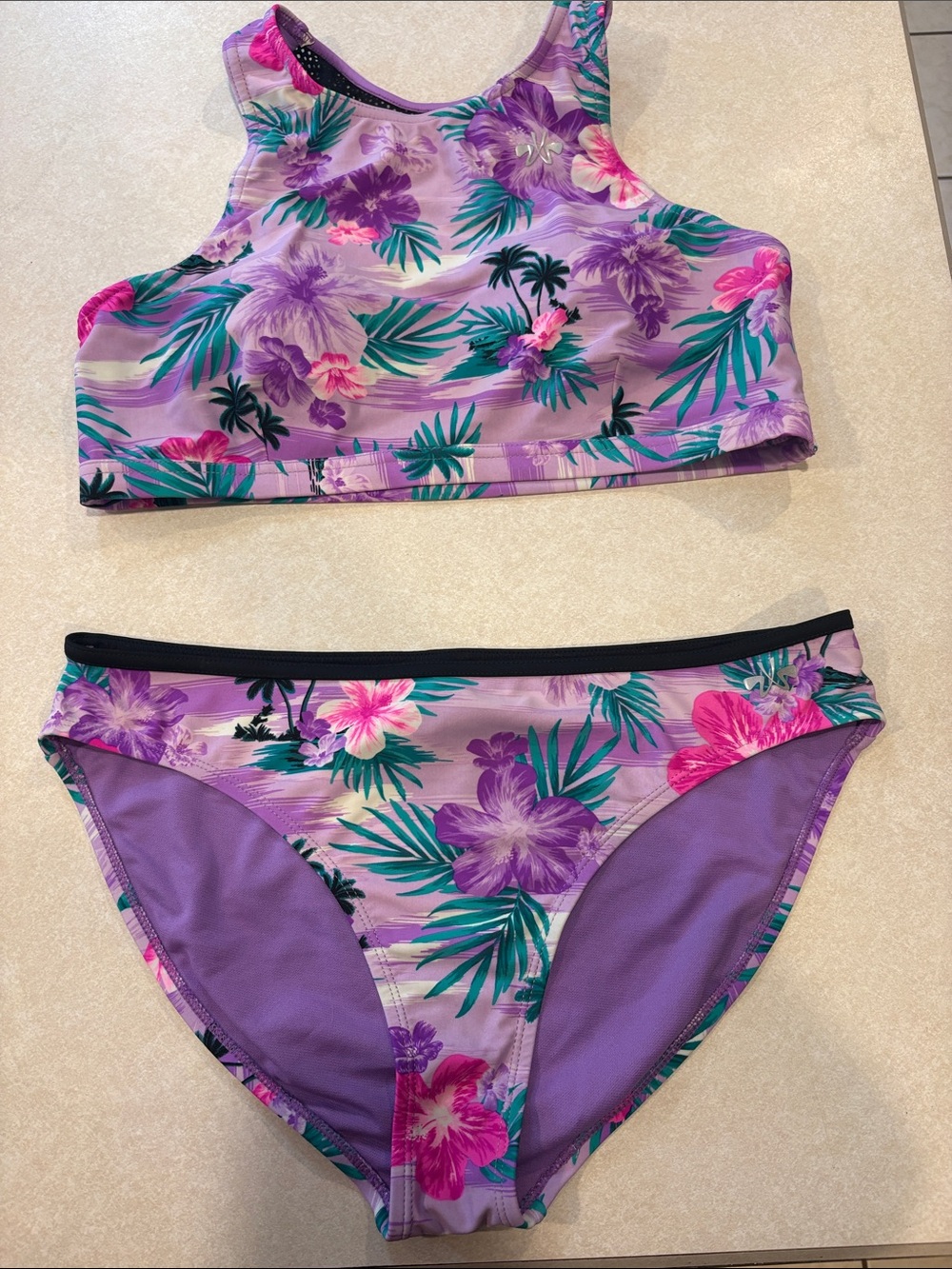 ZXSPORT' Purple Tropical Floral Two-Piece Swim Bikini womens juniors size XL/XXL